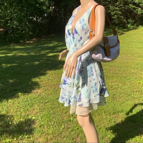 NWT $138 BCBGeneration | Aquashell | Racerback Tiered Lace Inset Dress | 10 - Picture 7 of 15